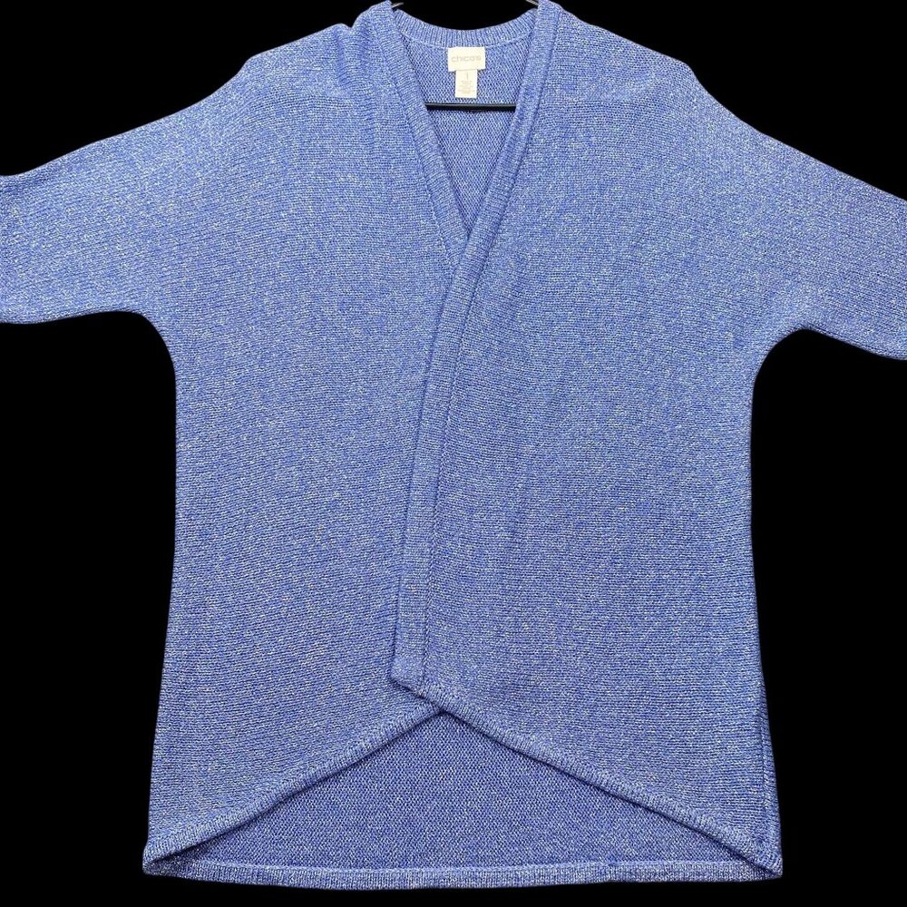 Chicos Womens Open Front Metallic Knit Cardigan In Blue Size 1 (M/L)